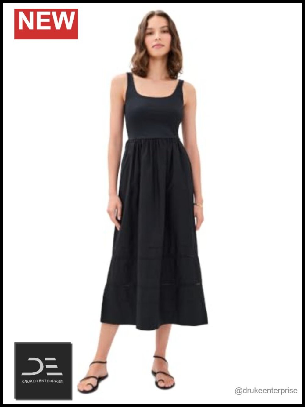 Sleeveless Midi Fit & Flare Dress Scoop Neck Lace Pintuck Pleated Casual